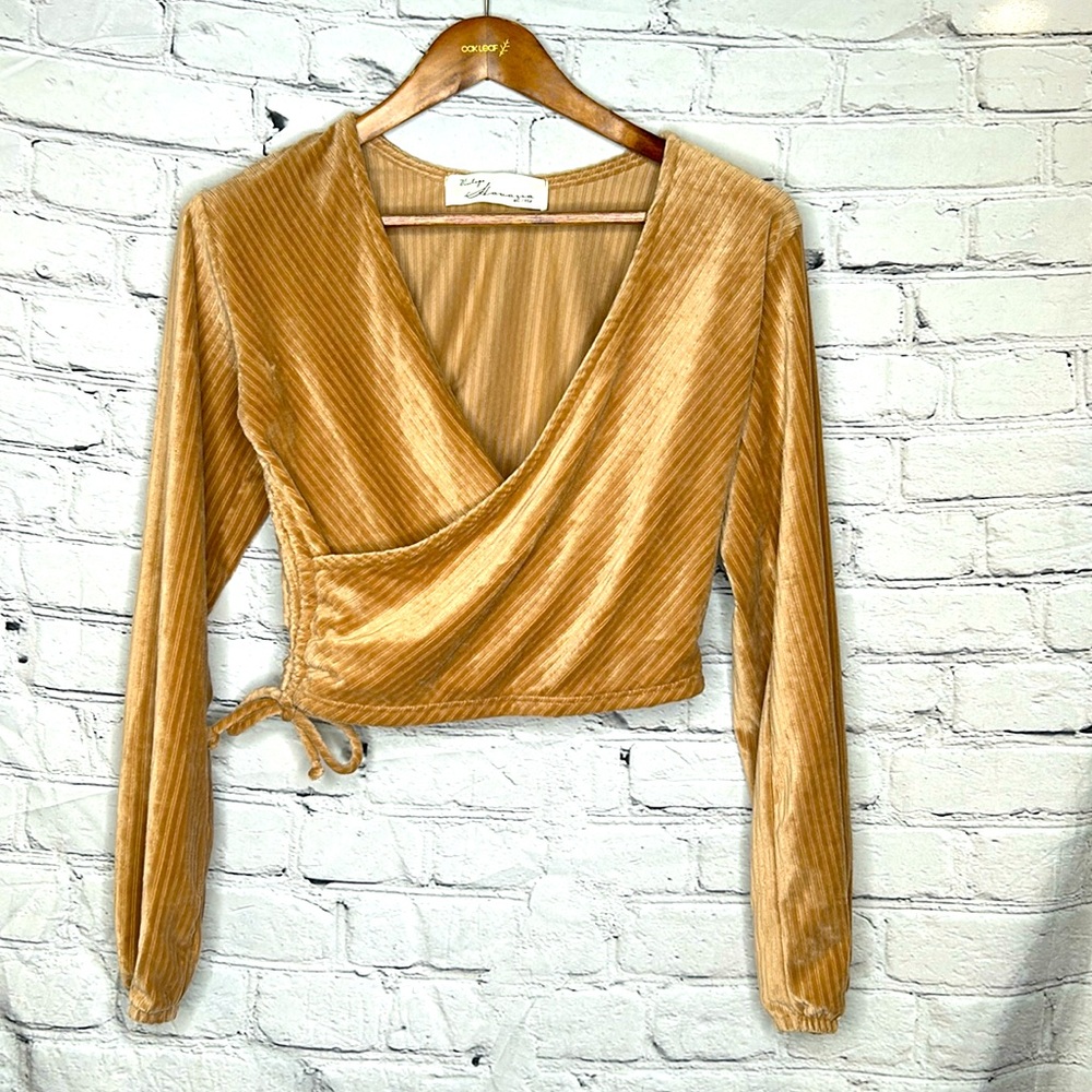 Vintage Havana Velour Tan Wrap Front Crop Top Size Small Excellent Condition